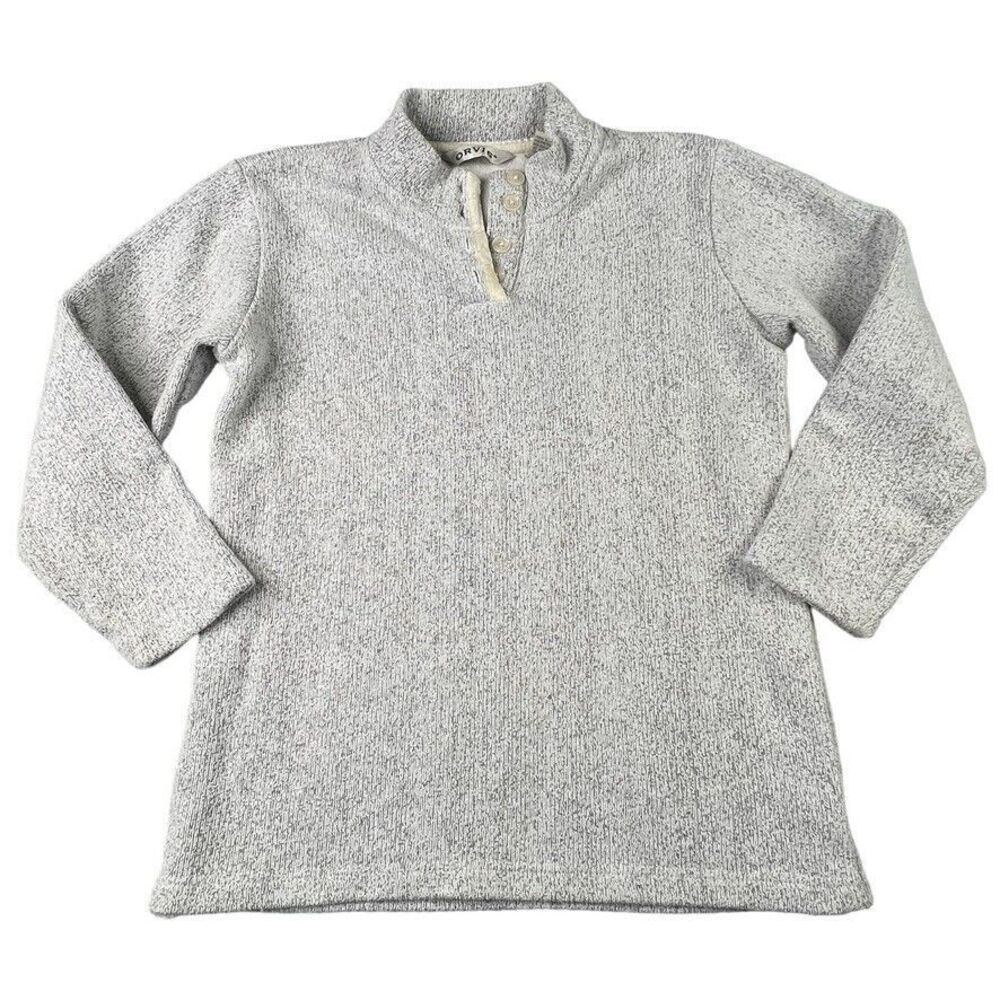 Orvis Womens Pullover Size Small S-P‎ Fleece Sweater Gray White 1/4 Button